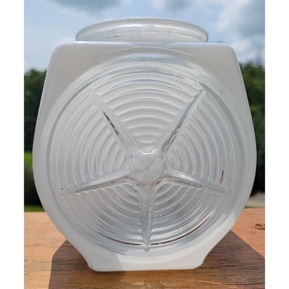 Vintage Milk Glass/Clear Bathroom Fixture Light Shade Globe Star Ribbed